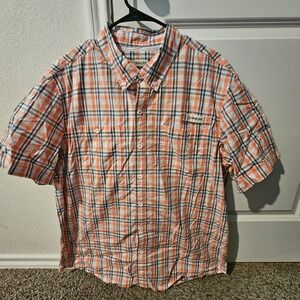 Magellan Outdoors Mens Plaid Short Sleeve Button Up Shirt Loose Fit XL Orange